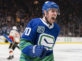 Tanner Pearson, pictured last season, has a new Canucks contract that will pay him an average of US $3.25 million a year, starting next season until the end of the 2023-24 NHL campaign.