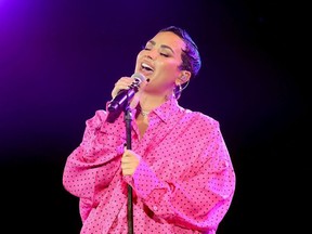 Demi Lovato performs onstage during the OBB Premiere Event for YouTube Originals Docuseries "Demi Lovato: Dancing With The Devil" at The Beverly Hilton on March 22, 2021 in Beverly Hills, California.
