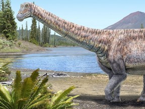 An artist's impression of a plant-eating dinosaur whose remains scientists discovered in the Atacama Desert in Chile.