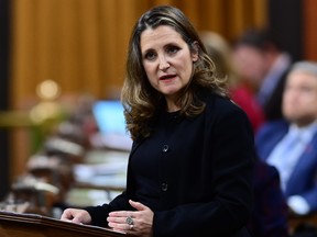 Minister of Finance Chrystia Freeland delivers the 2020 fiscal update in the House of Commons on Parliament Hill in Ottawa on Monday, Nov. 30, 2020.