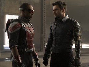 Anthony Mackie and Sebastian Stan in a scene from The Falcon and the Winter Soldier.