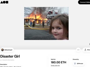"Disaster Girl" is seen on auction website foundation.app in this screengrab.