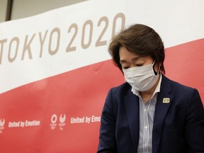 Tokyo 2020 Organizing Committee president Seiko Hashimoto leaves a press conference after a five-party meeting of Tokyo 2020 Olympic and Paralympic Games with International Olympic Committee (IOC) president Thomas Bach, International Paralympic Committee (IPC) president Andrew Parsons, Tokyo Governor Yuriko Koike and Japanese Olympic Minister Tamayo Marukawa in Tokyo, Japan March 20, 2021.