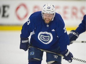 Whistler, BC: SEPTEMBER 14, 2018 -- Vancouver Canucks 2018 training camp at the Meadow Park Sports Centre in Whistler, BC Friday, September 14, 2018. Pictured is Alex Edler.