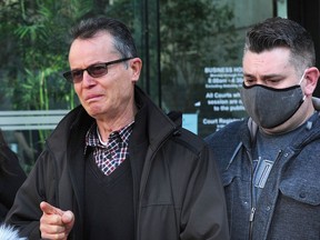 Joe Porciello, father of the late Nicole Hasslemann, talks to reporters outside B.C. Supreme Court last month. ‘It made me sick to my stomach,’ he said Tuesday of the judge’s acceptance of killer Jan Poepl’s remorse.