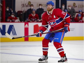 Montreal Canadiens defenceman Jeff Petry patrols the bluel ine during first period against the Winnipeg Jets in Montreal on April 8, 2021.