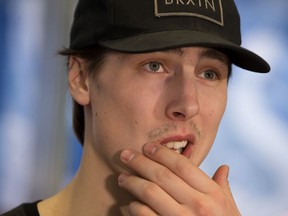 Ryan Nugent-Hopkins speaks to the media at Rogers Place following the conclusion of the Edmonton Oilers' 2017-18 NHL season, in this file photo from April 8, 2018.