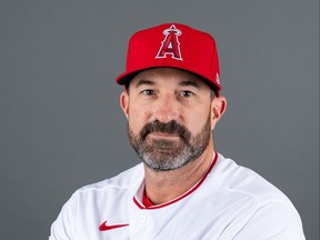 Pitching coach Mickey Callaway #75 of the Los Angeles Angels poses for a photo during Photo Day at Tempe Diablo Stadium on February 18, 2020 in Tempe, Arizona.