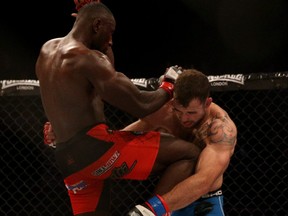 Yannick Bahati of England, left, in action against Mike Shipman of England in the World Middleweight fight during BAMMA 31 at SSE Arena Wembley on Sept. 15, 2017 in London.