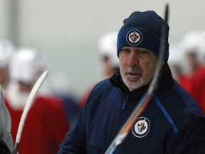 Assistant coach Charlie Huddy is pictured during Winnipeg Jets practice at Bell MTS Iceplex on Dec. 9, 2019.