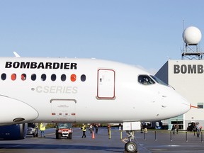 In this file photo taken on Sept. 16, 2013, a Bombardier CS Series aircraft is shown in Mirabel, Que.