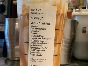 A Starbucks drink, recently ordered via mobile app, gave new meaning to over-the-top.