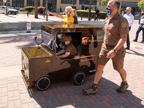 Mateo Toscano, 6, , who is battling leukemia, recently had his wish come true was he was able to become a UPS driver for a day in Stockton, California.