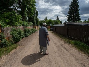 Muhammad Kashif says he was attacked by two men while walking in the back alley behind his Eastview home. He was stabbed and part of his beard was cut off. Photo taken in Saskatoon, SK on Friday, June 25, 2021.