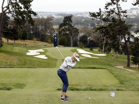 Brooke Henderson hits her tee shot on the third hole during practice ahead of the 76th U.S. Women's Open Championship at The Olympic Club on June 02, 2021 in San Francisco, California.