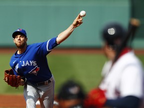 Starting pitcher Steven Matz of the Toronto Blue Jays throws against the Boston Red Sox at Fenway Park on June 12, 2021 in Boston.