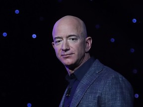 WASHINGTON, DC - MAY 09: Jeff Bezos, owner of Blue Origin, introduces a new lunar landing module called Blue Moon during an event at the Washington Convention Center, May 9, 2019 in Washington, DC. Bezos said the module will be used to land humans the moon once again. (Photo by Mark Wilson/Getty Images)