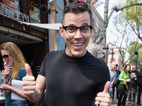 Steve O is pictured as Stormy Daniels receives a City Proclamation and Key to The City of West Hollywood at Chi Chi LaRue's on May 23, 2018 in West Hollywood.