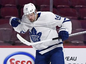 Toronto Maple Leafs forward Jason Spezza (19) reacts after scoring against the Montreal Canadiens at the Bell Centre.