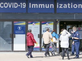 The COVID-19 Immunization clinic located at the Scarborough Town Centre in Toronto on Tuesday, April 6, 2021.