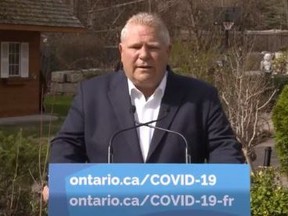 Premier Doug Ford speaks outside his home on April 22, 2021.