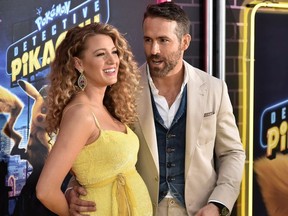 Blake Lively and Ryan Reynolds attend the premiere of "Pokemon Detective Pikachu" at Military Island in Times Square on May 2, 2019 in New York City.