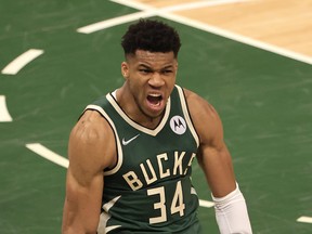 Milwaukee Bucks' Giannis Antetokounmpo led his team to victory on Sunday.