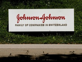 The logo of pharmaceuticals company Johnson & Johnson is seen in front of an office building in Zug, Switzerland, July 20, 2016