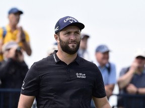Spain's Jon Rahm gets in a practice round for The Open Championship Royal St George's yesterday in England.
