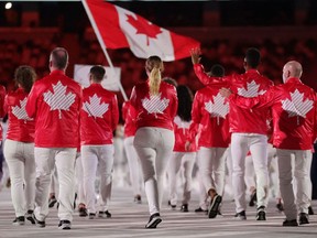 Athletes from Canada during the athletes' parade at the opening ceremony.