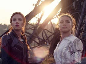 Scarlett Johansson and Florence Pugh in a scene from Black Widow.