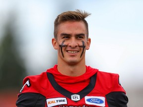 Calgary Stampeders Andrés Salgado during warm-up before facing the Hamilton Tiger-Cats in CFL football in Calgary on Saturday, September 14, 2019. Al Charest/Postmedia