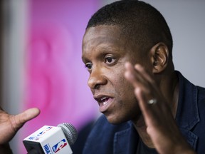 Masai Ujiri at the Raptors' year-end press conference in Toronto, Ont. on Tuesday June 25, 2019.