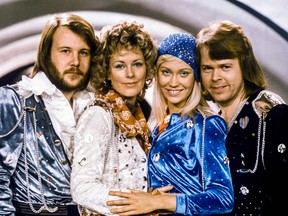 From left to right: ABBA members Benny Andersson, Anni-Frid Lyngstad, Agnetha Faltskog and Bjorn Ulvaeus pose after winning the Swedish branch of the Eurovision Song Contest with their song "Waterloo" in this picture taken in 1974 in Stockholm.