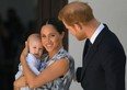Prince Harry, Duke of Sussex and Meghan, Duchess of Sussex and their baby son Archie Mountbatten-Windsor at a meeting with Archbishop Desmond Tutu during their royal tour of South Africa on September 25, 2019 in Cape Town.
