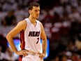 Goran Dragic of the Miami Heat looks on during Game 4 of the Eastern Conference Semifinals of the 2016 NBA Playoffs against the Toronto Raptors at American Airlines Arena on May 9, 2016 in Miami, Fla.