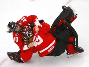 Team Canada beats Team USA in overtime action during the 2021 IIHF Women’s World Championship Gold medal game at the Winsport arena in Calgary on Tuesday, August 31, 2021.