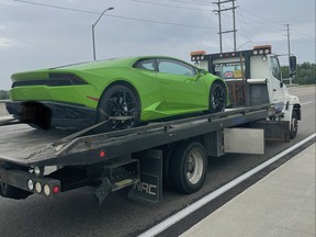 A London, Ont. resident has been billed $18,000 for a 14-day impound fee after being caught driving driving a rented Lamborghini 122 km/h in a 60 km/h zone in Brampton on Tuesday, Aug. 17, 2021.