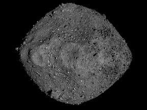 Mosaic of asteroid Bennu was created using observations made by NASA’s OSIRIS-REx spacecraft that was in close proximity to the asteroid for over two years.