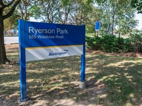 A sign for Ryerson Park at 565 Woodview Rd. in Burlington.