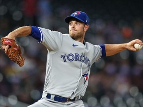 Steven Matz of the Toronto Blue Jays delivers a pitch against the Minnesota Twins in the second inning of the game at Target Field on September 23, 2021 in Minneapolis, Minnesota.