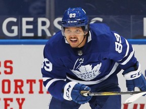 Leafs Nick Robertson is getting some help from season veteran Jason Spezza. Getty Images