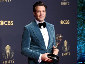 Jason Sudeikis, winner of Outstanding Lead Actor in a Comedy Series for "Ted Lasso," poses in the press room during the 73rd Primetime Emmy Awards at L.A. LIVE on Sept. 19, 2021 in Los Angeles, Calif.