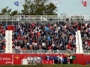 Ian Poulter of England and team Europe plays his shot from the first tee during a practice round prior to the 43rd Ryder Cup at Whistling Straits on Sept. 22, 2021 in Kohler, Wisc.