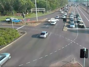A traffic camera in Australia captured the driver of a truck losing control of the vehicle and narrowly missed multiple lanes of traffic last week.