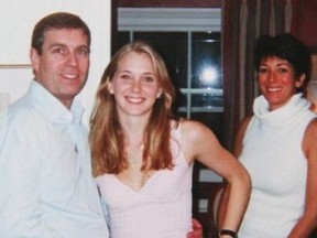 From left, Prince Andrew, Virginia Roberts Giuffre and socialite Ghislaine Maxwell.