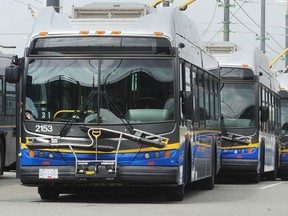 This is a file photo of transit buses in Vancouver.