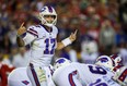 Buffalo Bills quarterback Josh Allen signals to the offence before a snap against the Kansas City Chiefs.