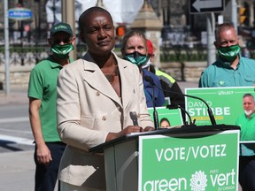 Green Party Leader Annamie Paul hosts a press conference in Ottawa, Sept. 10, 2021.