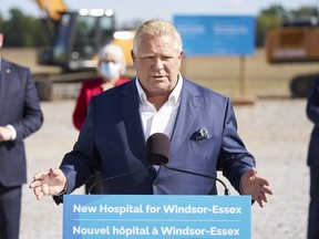 Ontario Premier Doug Ford makes a funding announcement for a new hospital in Windsor on Monday, October 18, 2021.